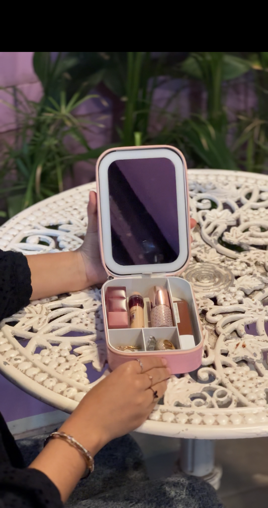 LED Leather Makeup Mirror Jewelry Box