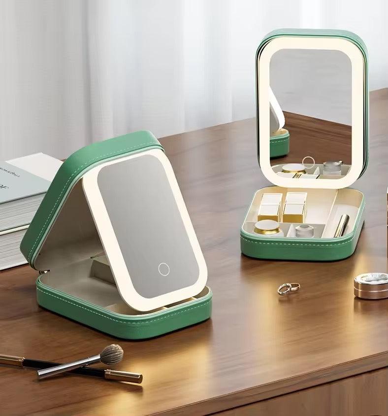 LED Leather Makeup Mirror Jewelry Box